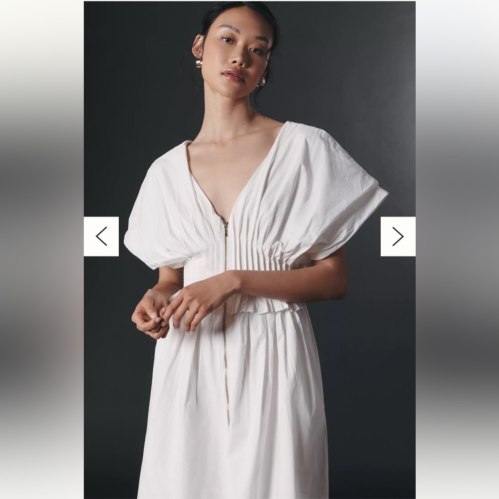 Anthropologie V-Neck Zip-Front Midi Dress White Cotton Dress Women’s Size M NEW - Picture 3 of 12